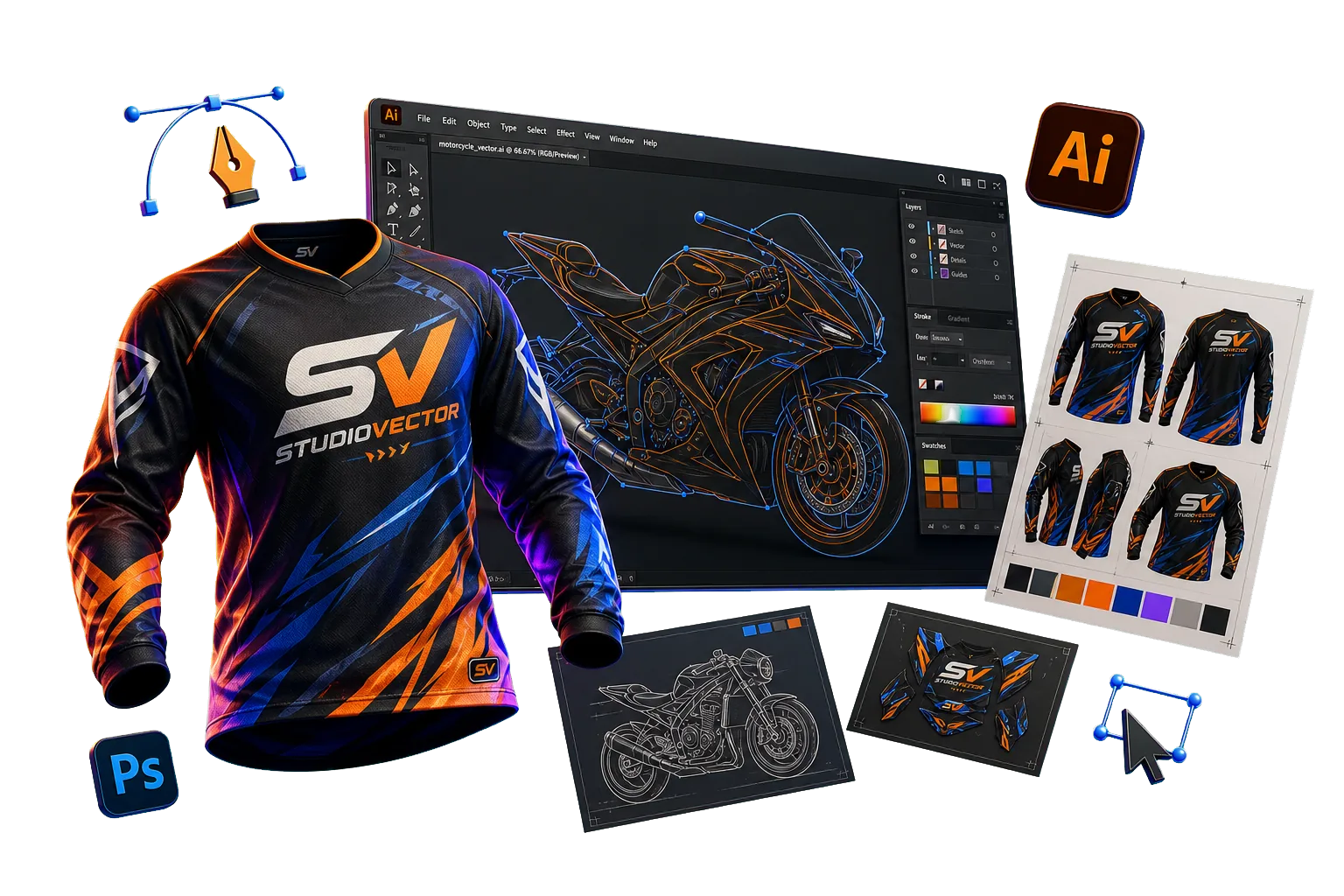 StudioVector jersey mockup and vector design workspace preview